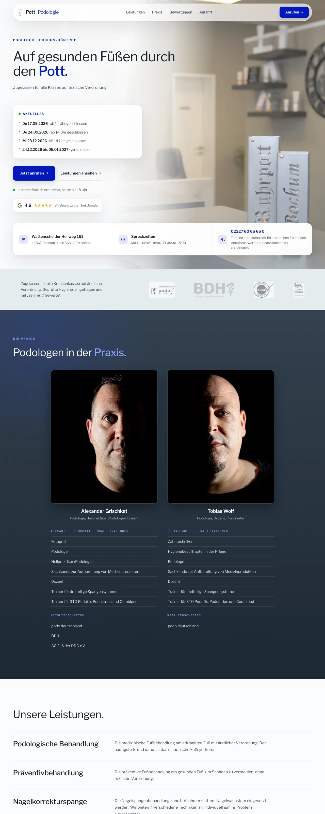 Website Podologie Bochum, Pott-Podologie von Wolbach Webdesign