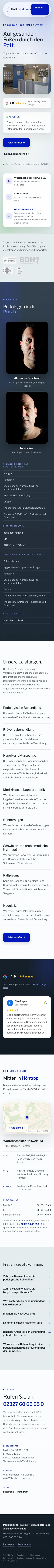 Podologie-Website Bochum auf dem Handy, Pott-Podologie von Wolbach Webdesign