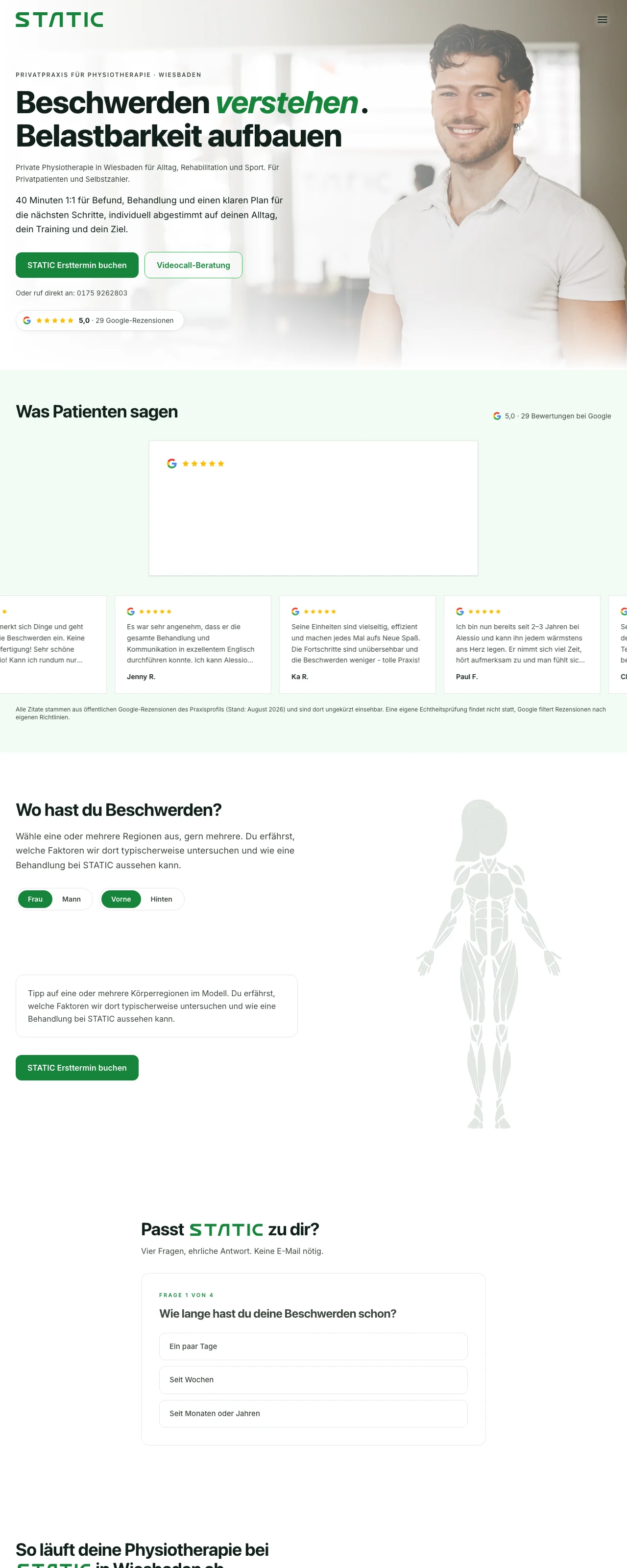 Website Physiotherapie Wiesbaden, Studio STATIC von Wolbach Webdesign